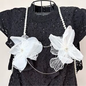 White Floral with Faux Pearl Chain Accents